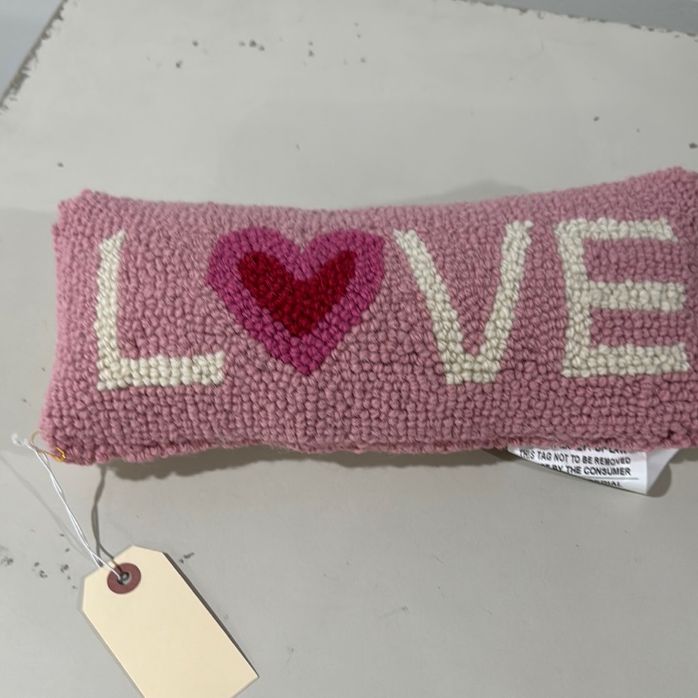 Pink and Red LOVE Accent Pillow with Heart Design